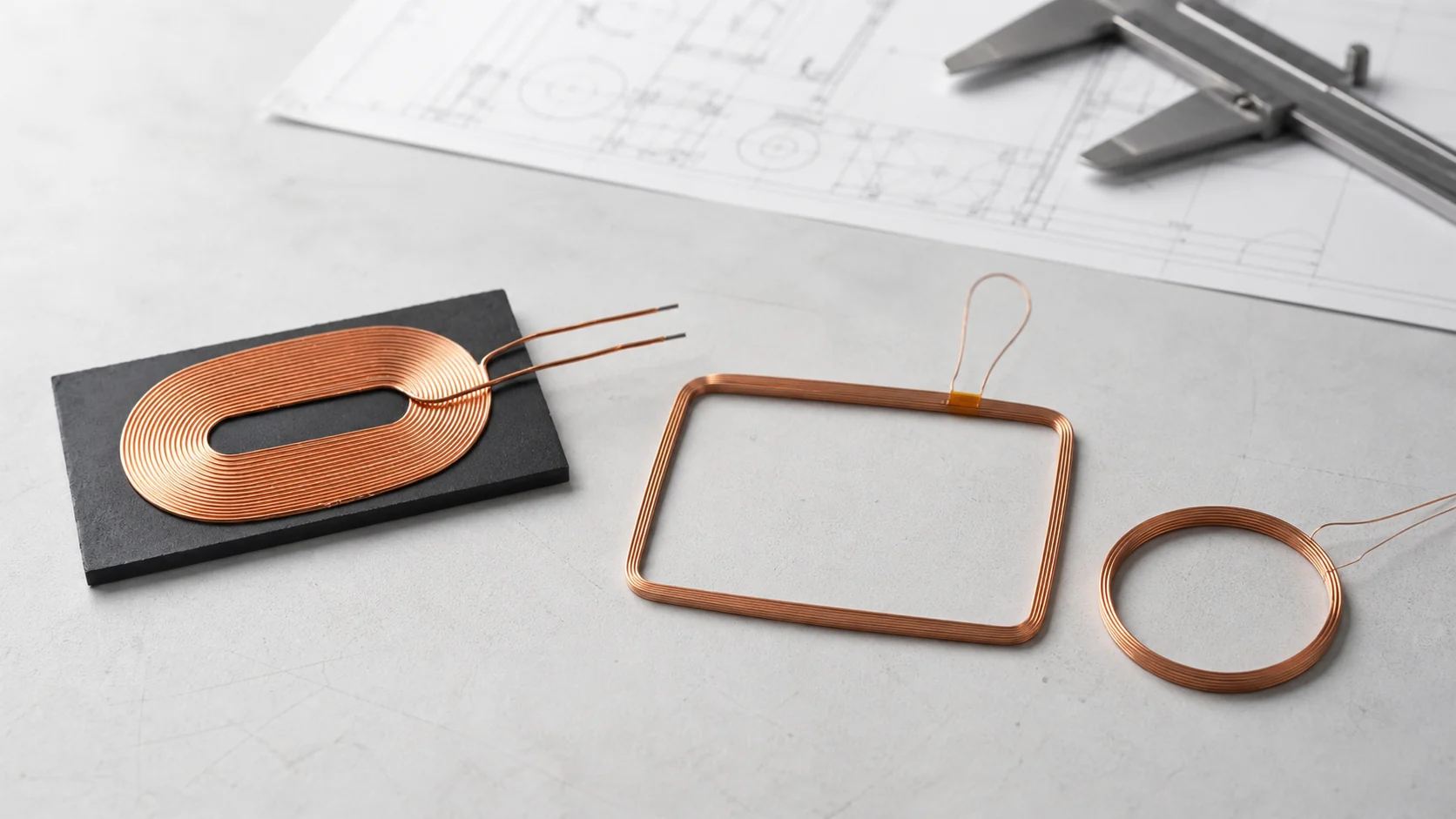 Custom electronic coils for OEM development, including wireless charging, RFID/NFC, and air-core coils