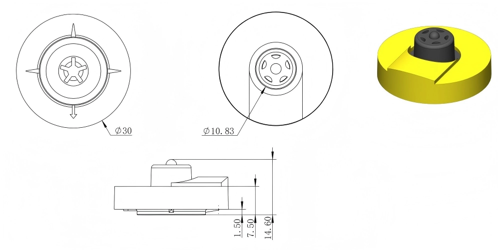 RFID-E-001 nominal dimensions and closed-hole interface drawing
